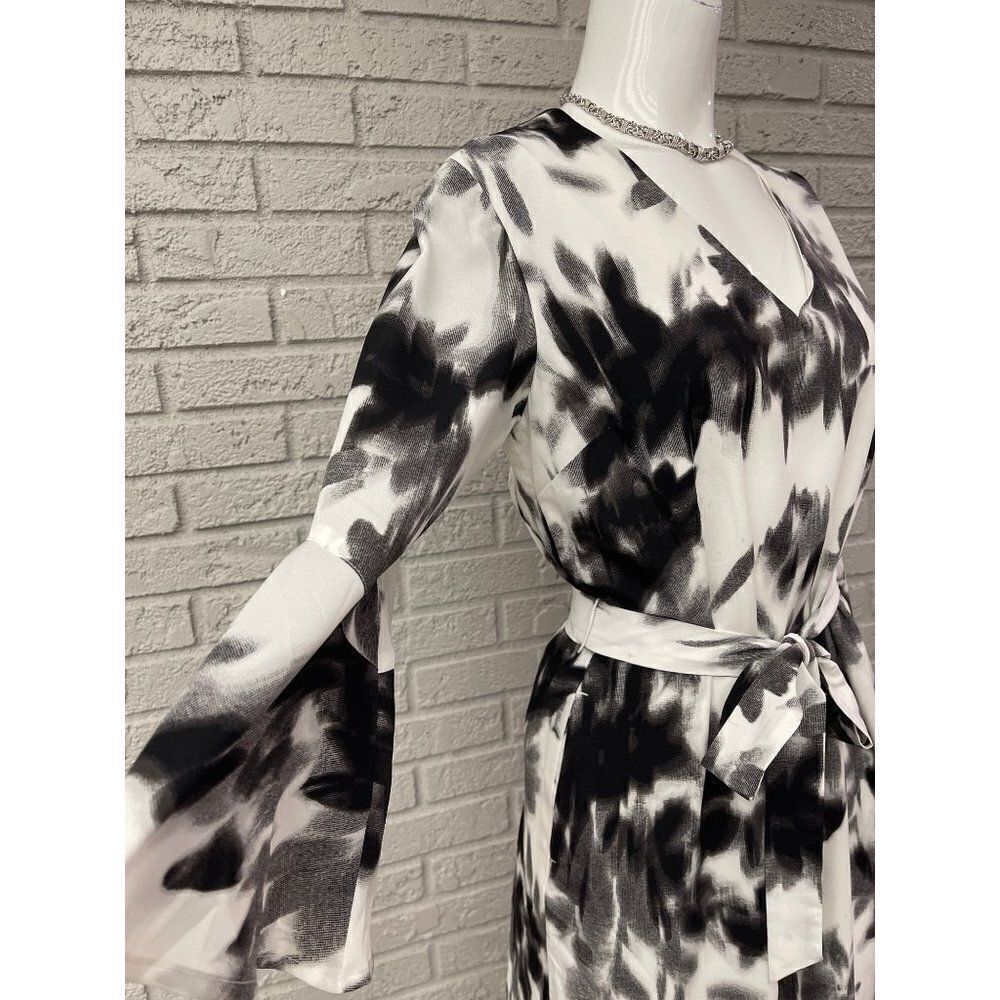 Banana Republic Black & White 3/4 Flare Sleeve Tie Waist Shift Dress Size S - Picture 6 of 9